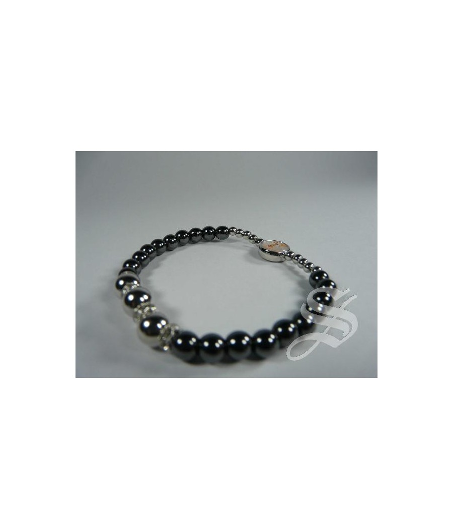 PULSERA EN HEMATITES CON STRASS ELASTICA