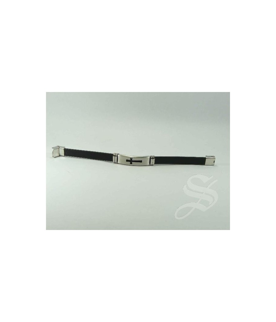 PULSERA HOMBRE CON CRUZ INOZ EN POLIPIEL NEGRO