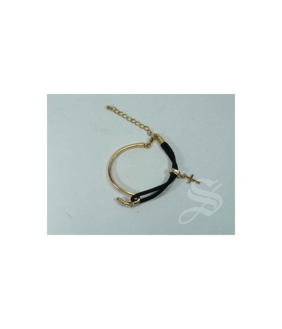 PULSERA NEGRA SEMI-RIGIDA ELASTICA CON CRUZ