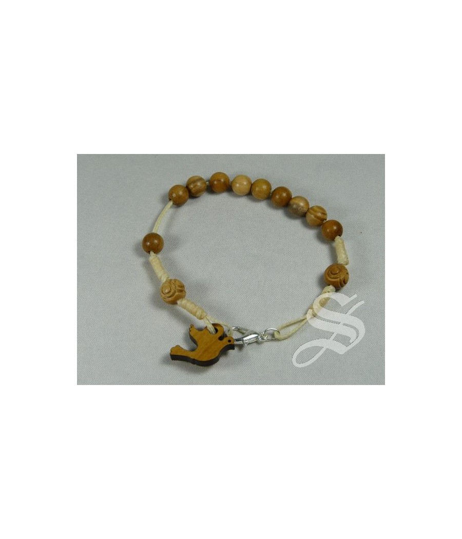 PULSERA OLIVO Y CUERDA CON PALOMA BOLA 6 MM. CONFIRMACION