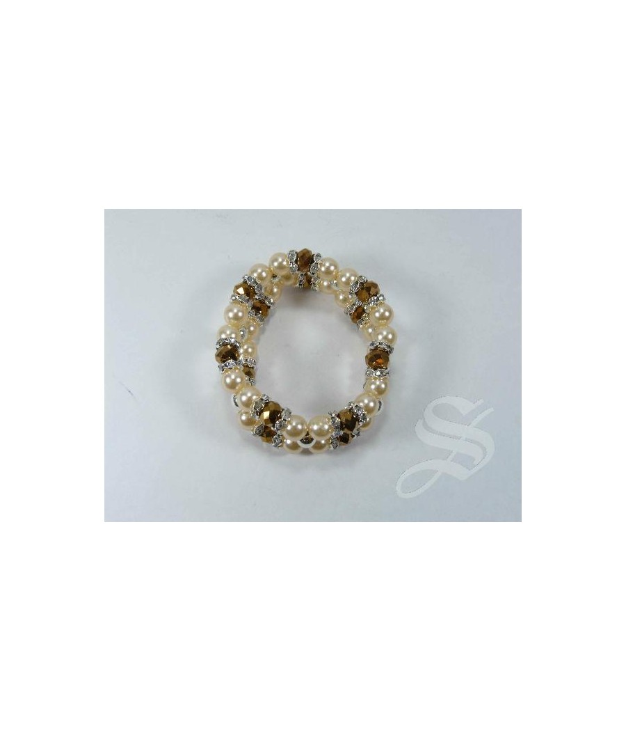 PULSERA PIEDRAS AMBAR Y PERLAS DOBLE ELASTICA