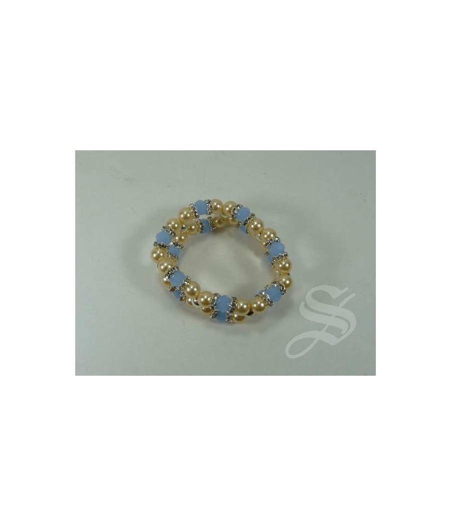 PULSERA PIEDRAS CELESTES Y PERLAS DOBLE ELASTICA