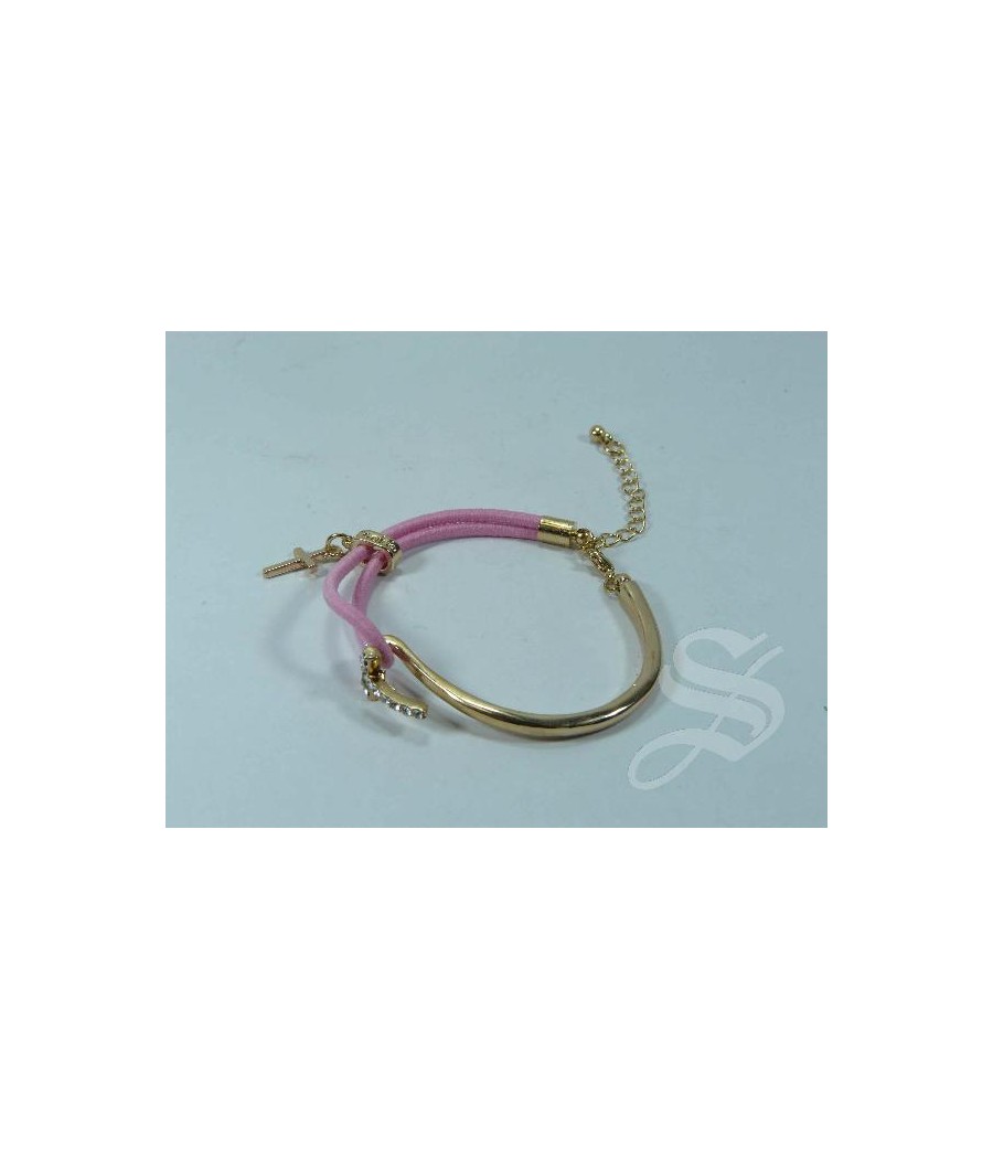 PULSERA ROSA SEMI-RIGIDA ELASTICA CON CRUZ