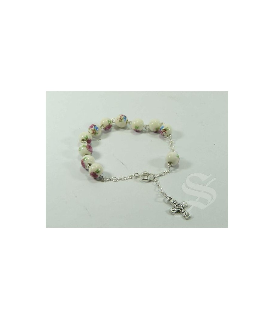 PULSERA ROSARIO CERAMICA ROSA