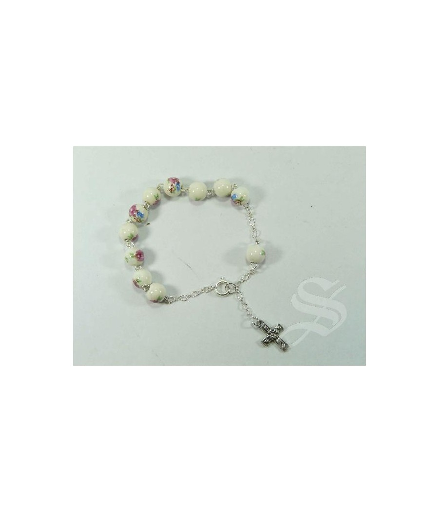 PULSERA ROSARIO CERAMICA ROSA