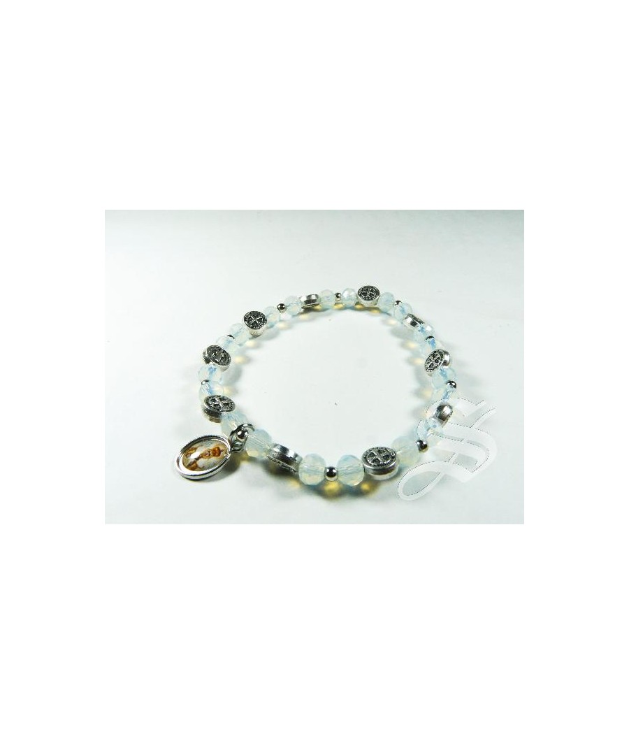 PULSERA SAN BENITO CRISTAL BLANCO 6 MM. ELASTICO