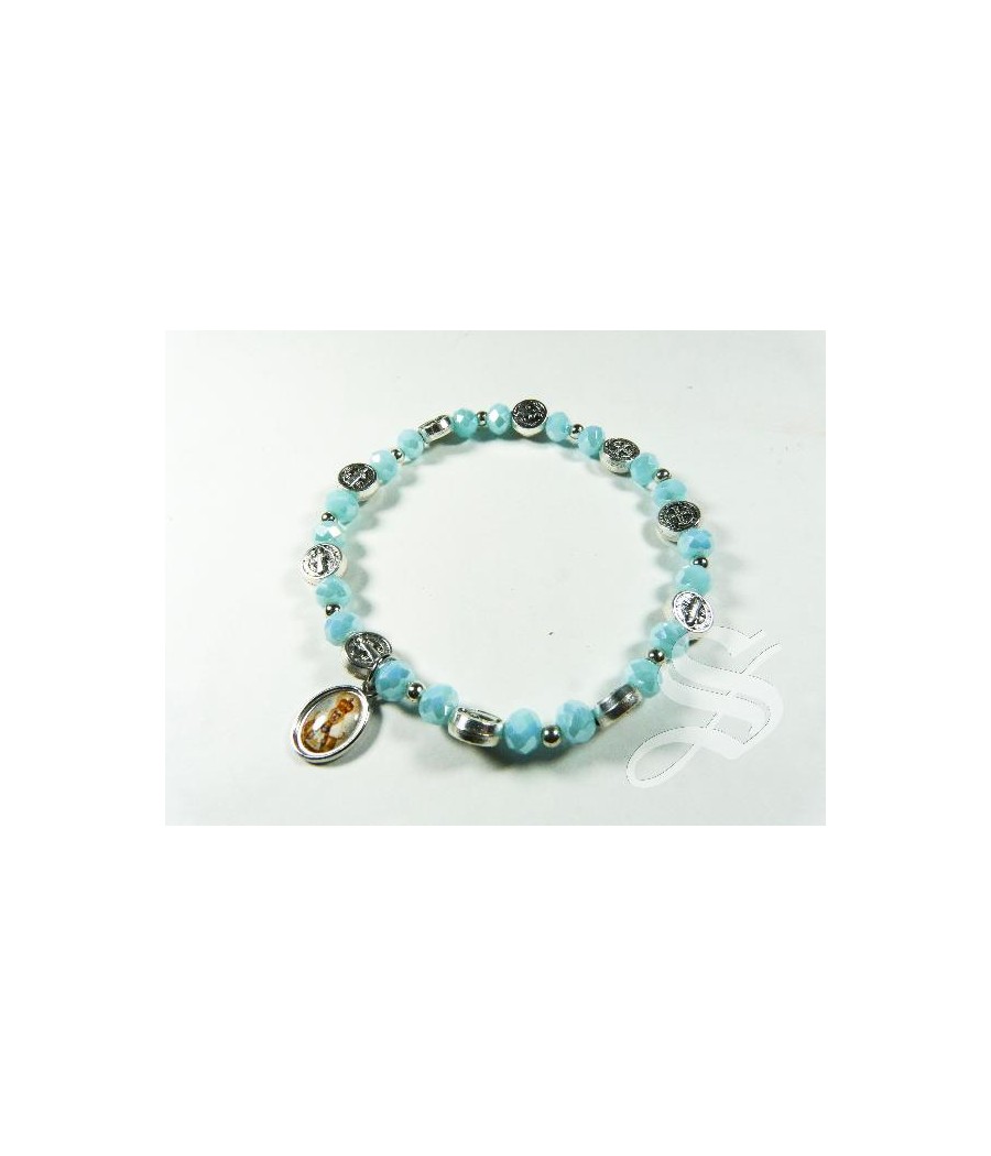 PULSERA SAN BENITO CRISTAL CELESTE 6 MM. ELASTICO