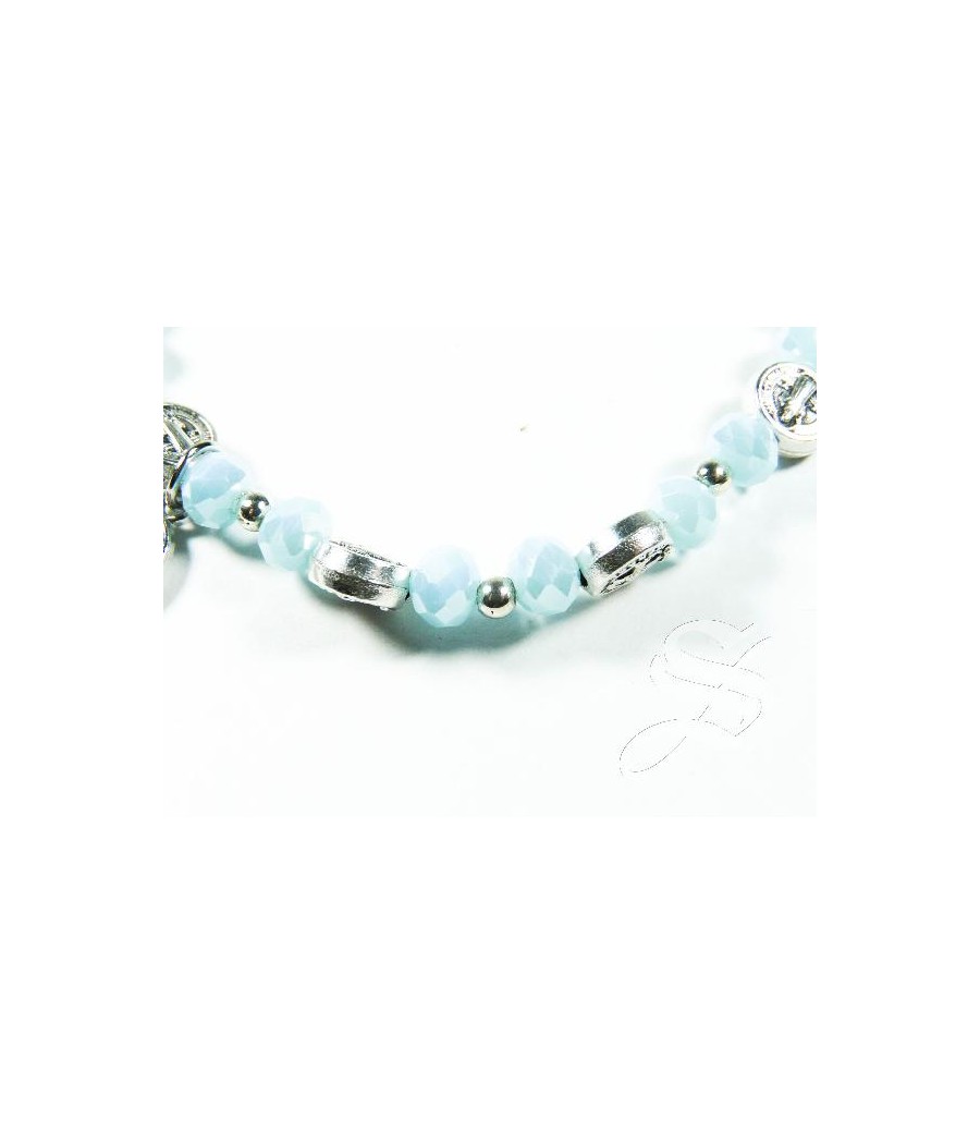 PULSERA SAN BENITO CRISTAL CELESTE 6 MM. ELASTICO