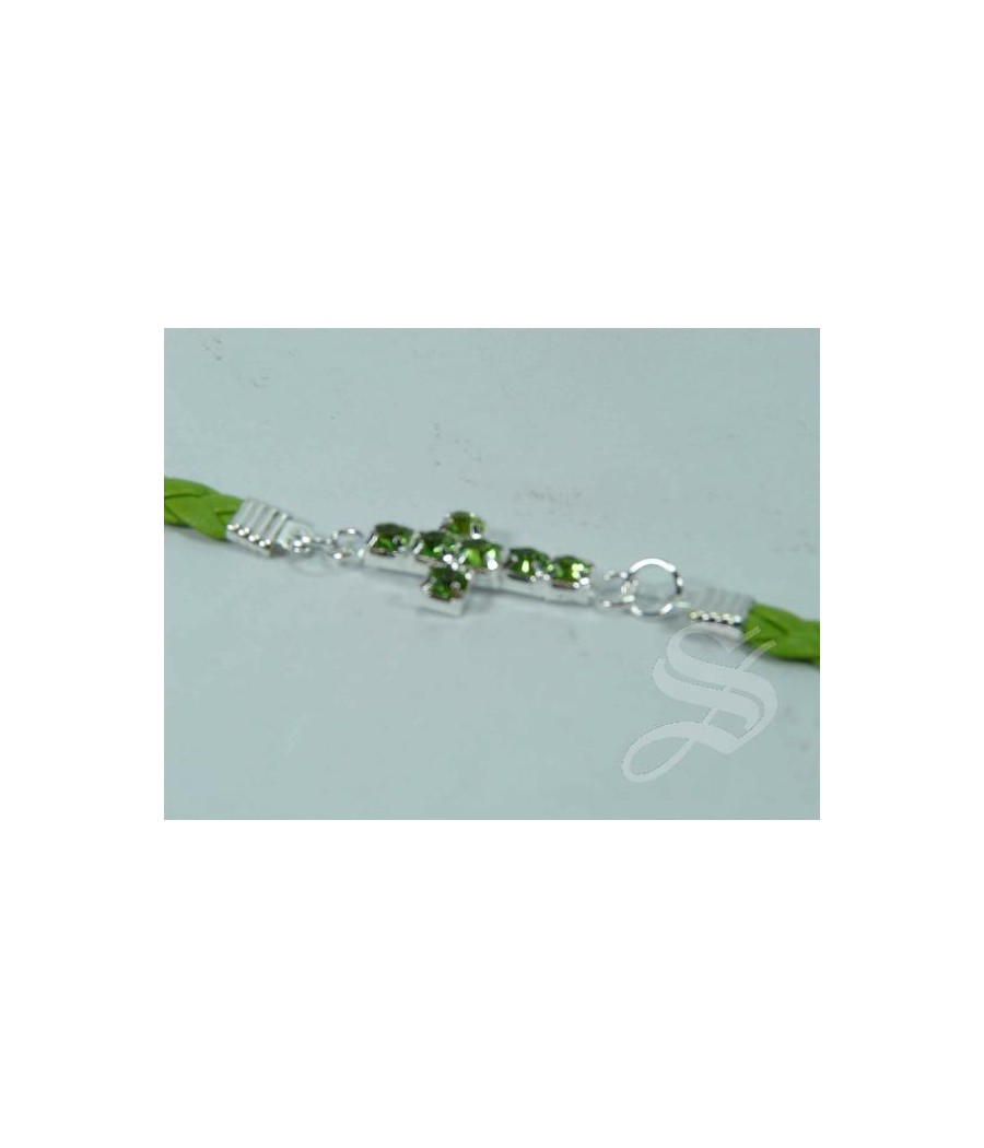 PULSERA VERDE IMIT. PIEL CRUZ PIEDRAS