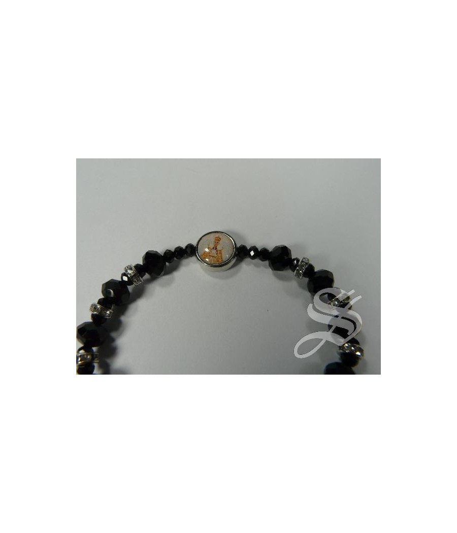 PULSERA VIDRIO CON ELASTICO NEGRO VIRGEN DEL PRADO