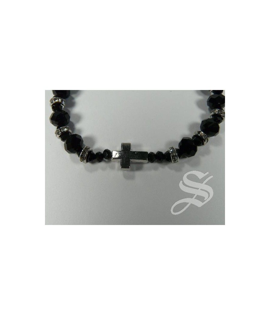 PULSERA VIDRIO CON ELASTICO NEGRO VIRGEN DEL PRADO