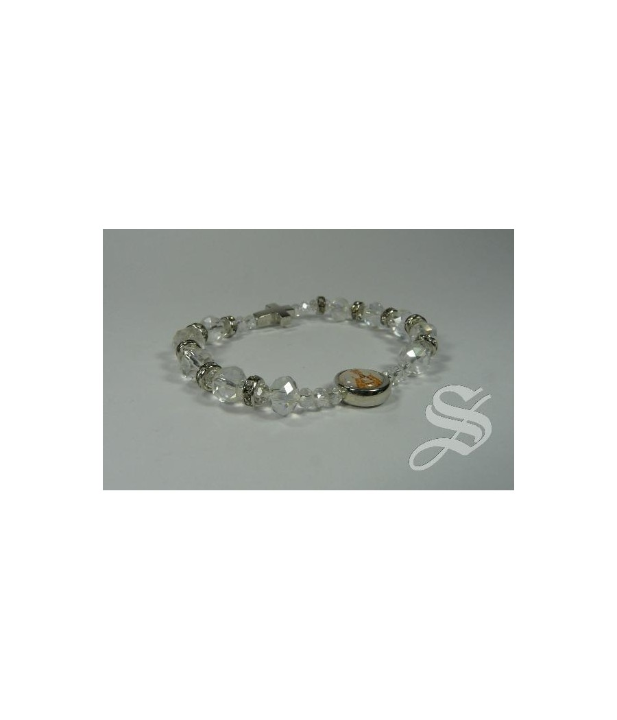 PULSERA VIDRIO CON ELASTICO VIRGEN DEL PRADO TRANSPARENTE