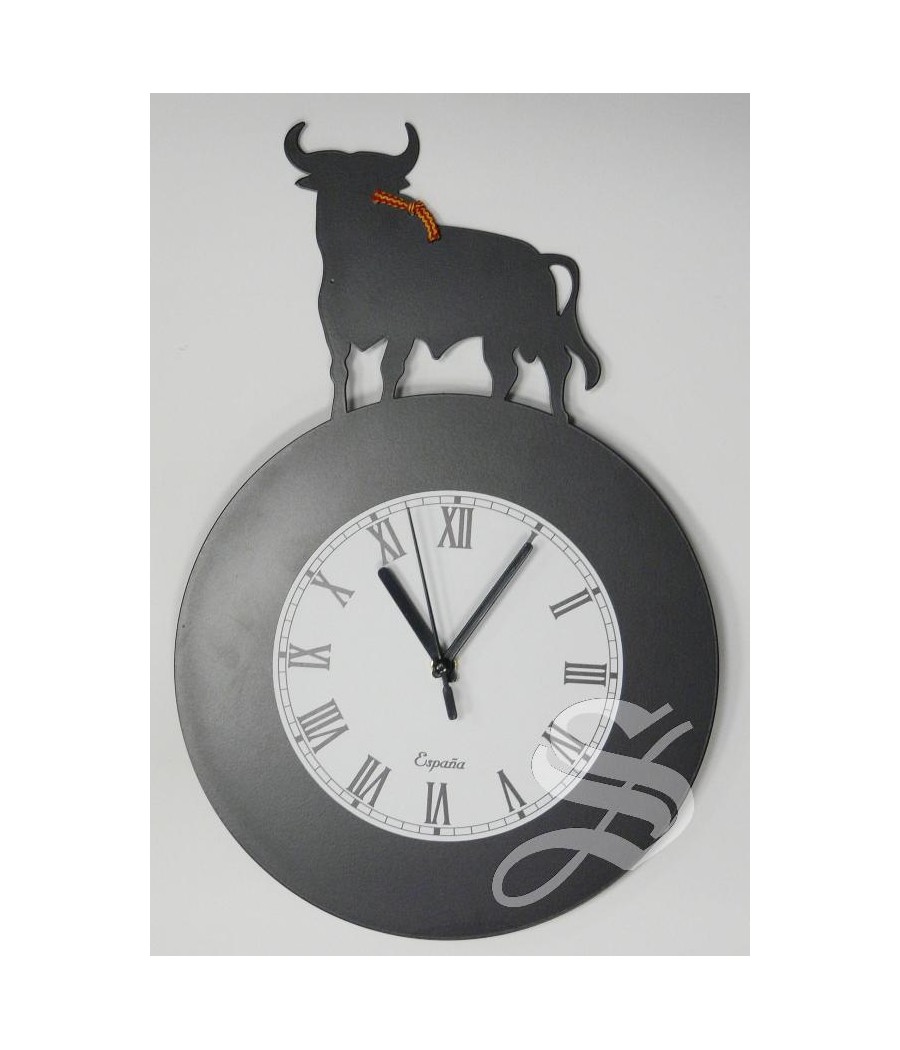 RELOJ PARED DE FORJA CON TORO 37 CM. DE ALTO