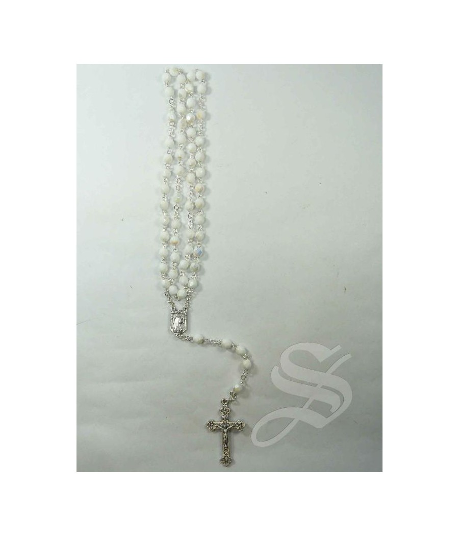 ROSARIO CRISTAL BLANCO 6 MM FACETADO VIRGEN DEL PRADO