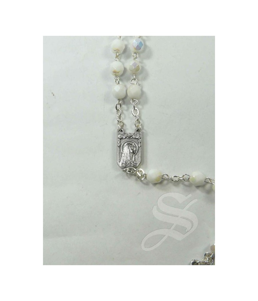 ROSARIO CRISTAL BLANCO 6 MM FACETADO VIRGEN DEL PRADO