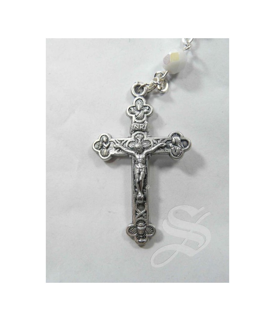 ROSARIO CRISTAL BLANCO 6 MM FACETADO VIRGEN DEL PRADO