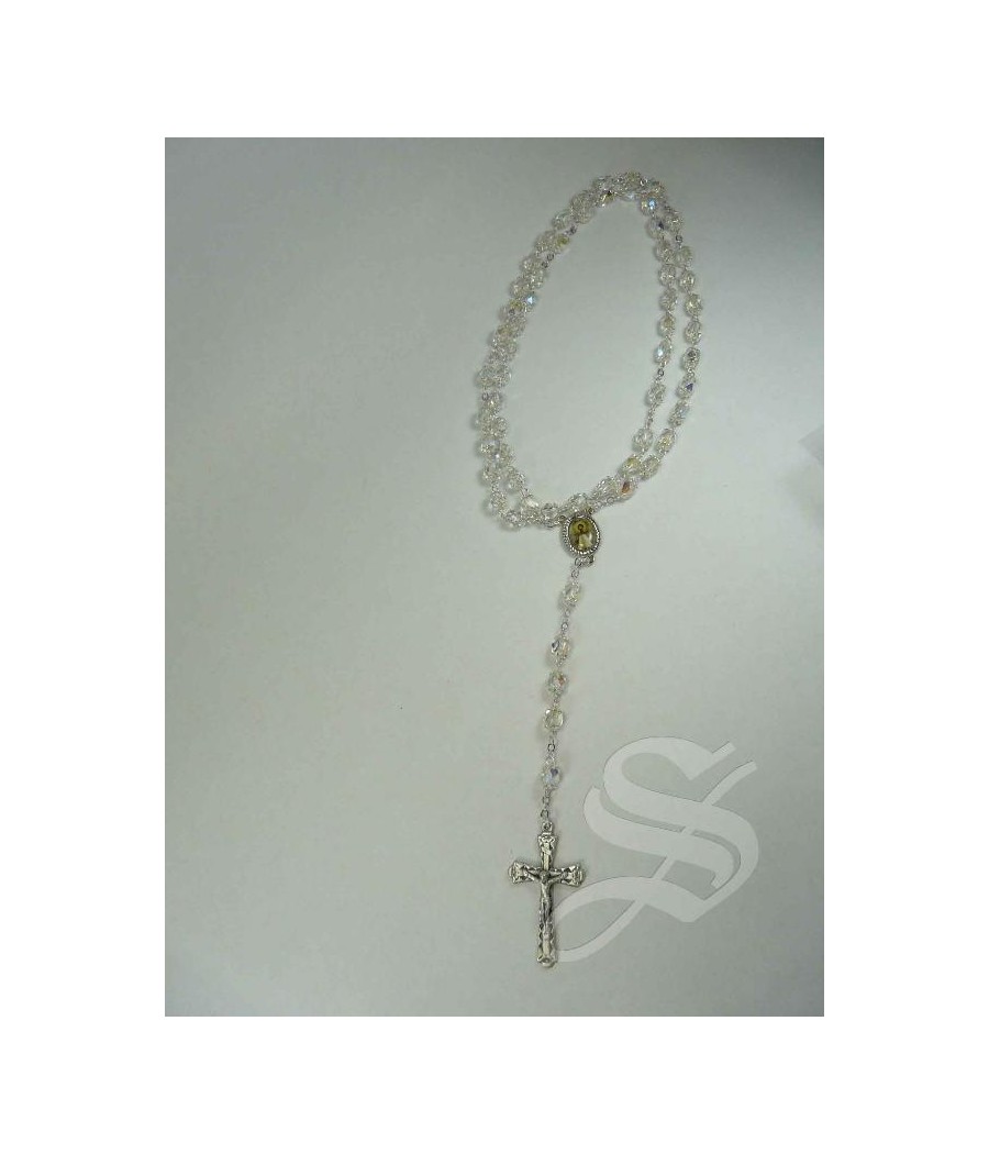 ROSARIO CRISTAL BLANCO 7MM CAPUCHONES 1544