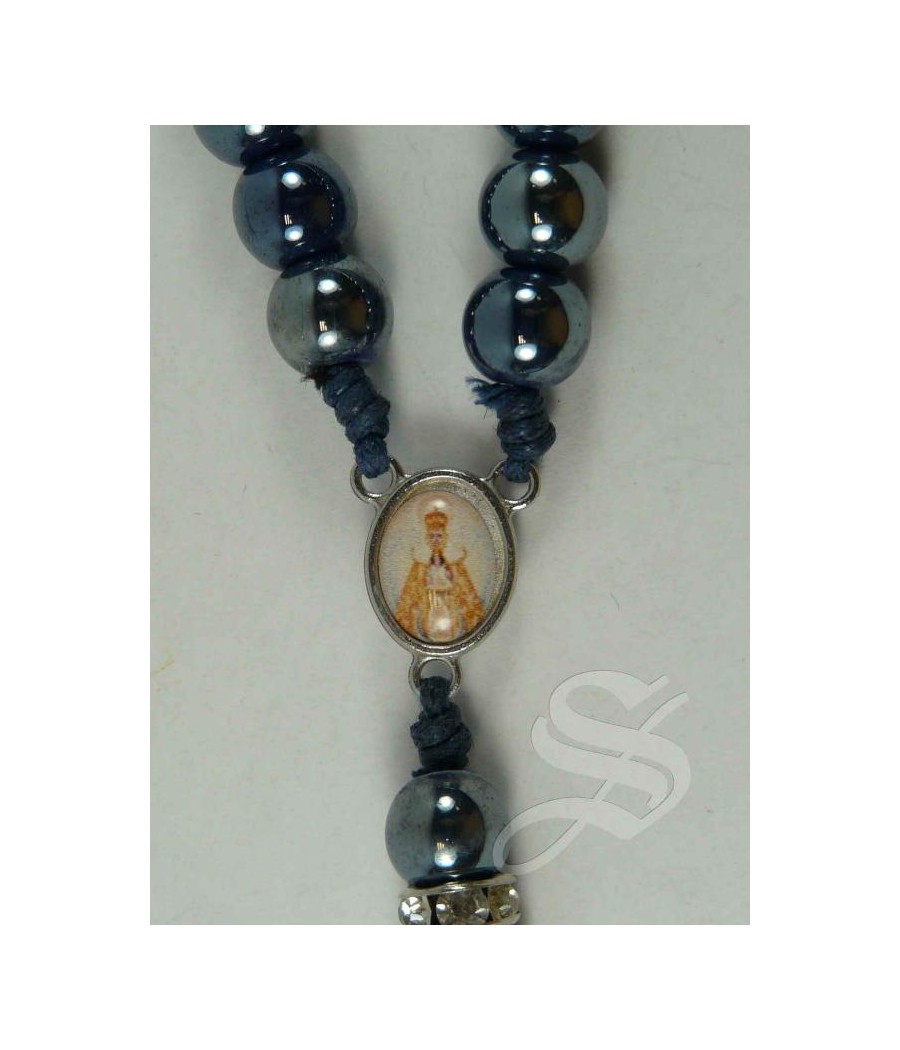 ROSARIO EFECTO CERAMICA 8 MM. VIRGEN DEL PRADO CON CRUZ Y STRASS CON CORDON