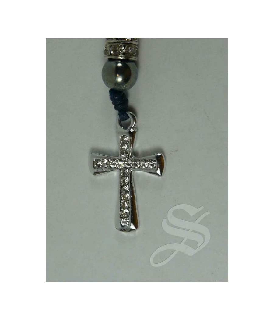 ROSARIO EFECTO CERAMICA 8 MM. VIRGEN DEL PRADO CON CRUZ Y STRASS CON CORDON