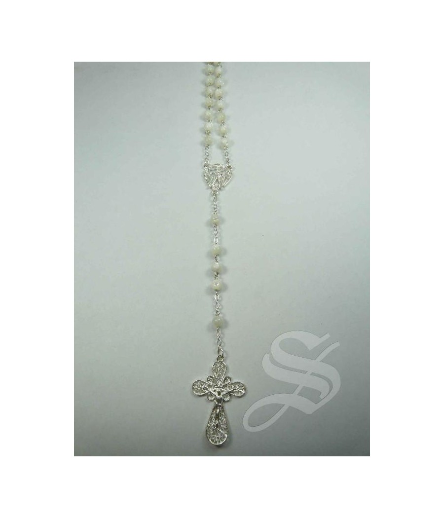 ROSARIO NACAR Y ALPACA FILIGRANA CRUZ PLANA 6 MM