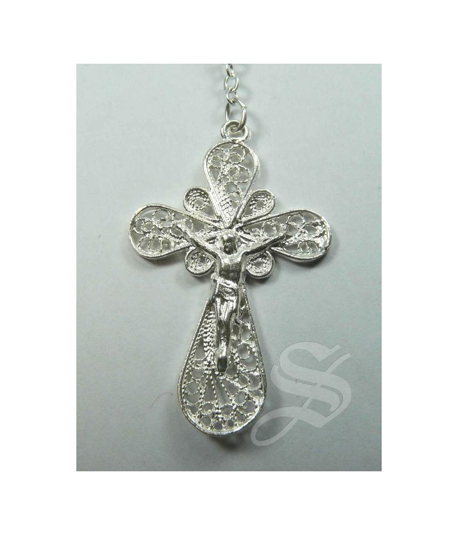 ROSARIO NACAR Y ALPACA FILIGRANA CRUZ PLANA 6 MM