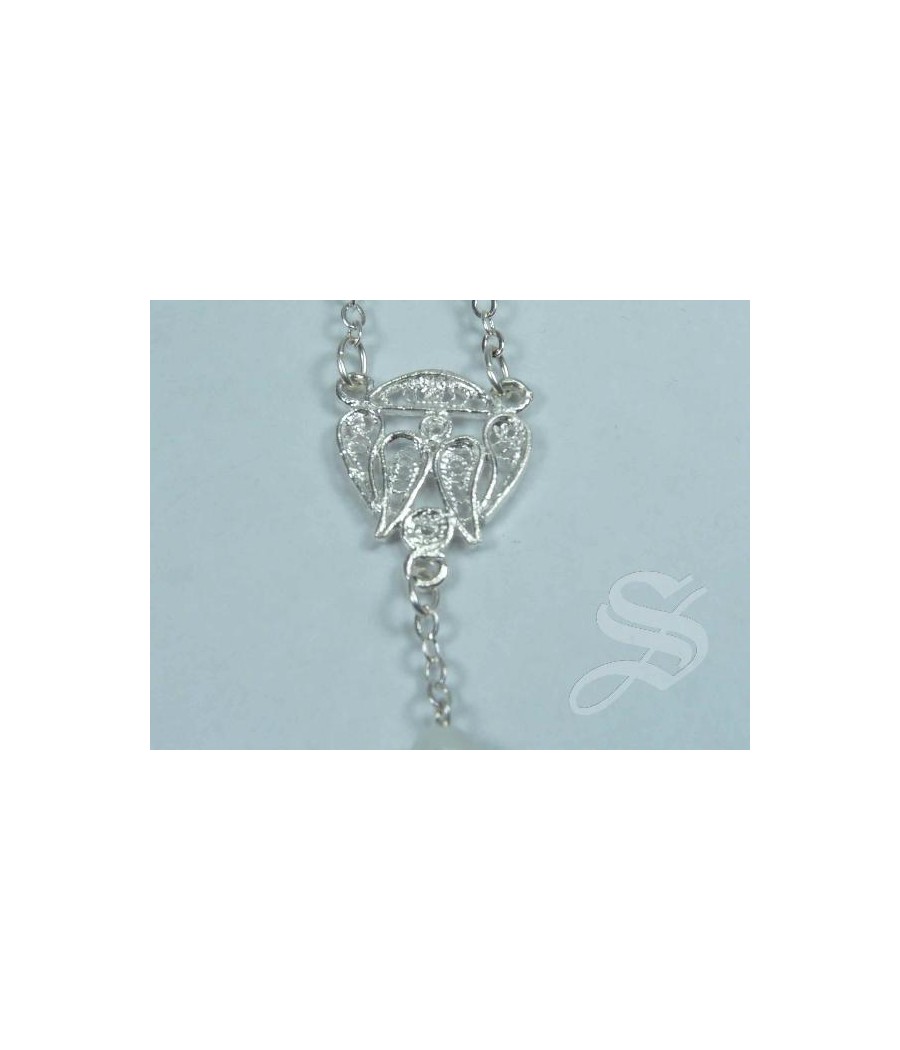 ROSARIO NACAR Y ALPACA FILIGRANA CRUZ PLANA 6 MM