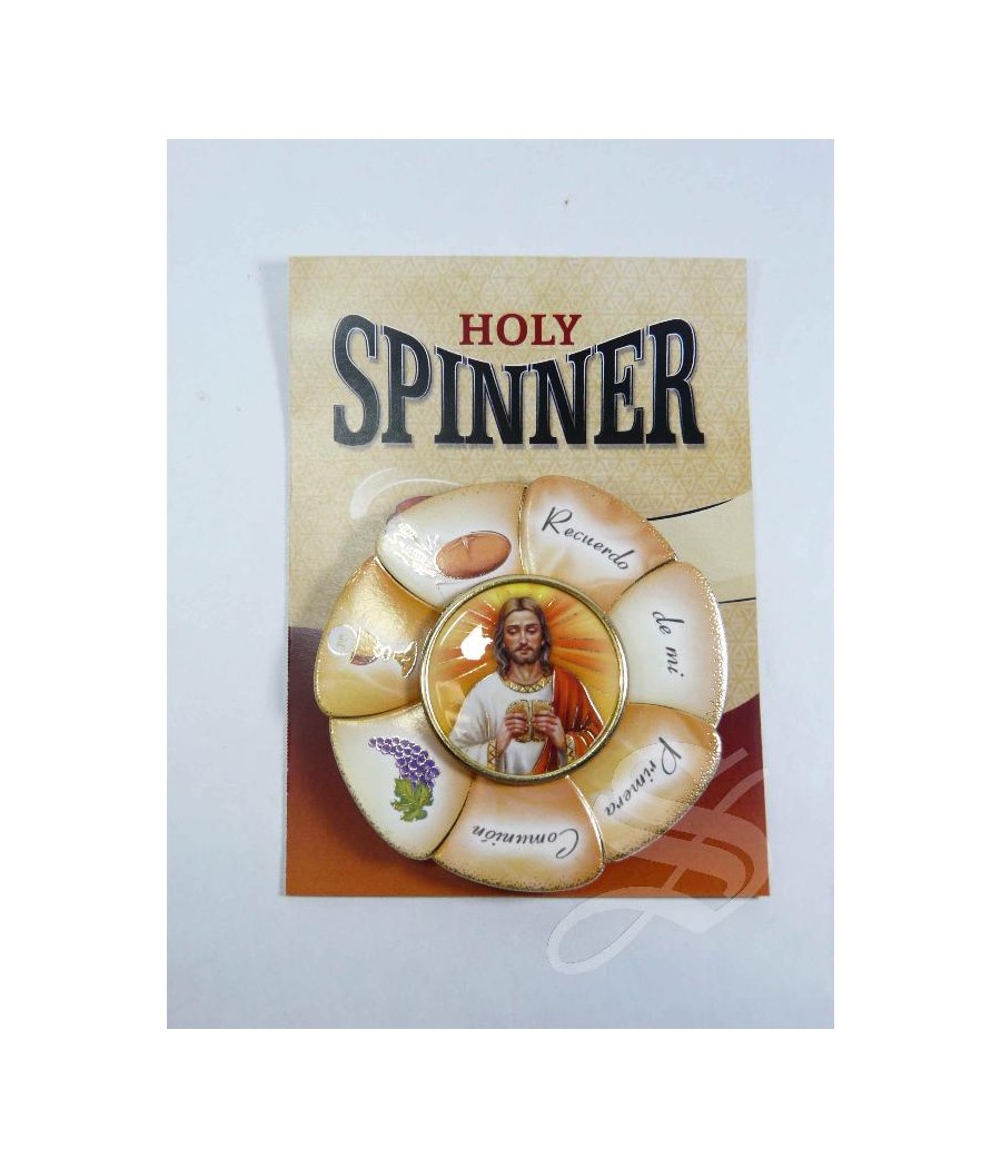 SPINNER COMUNION EN POLIMERO CON IMAN DETALLES DORADOS 7 CM. Ø