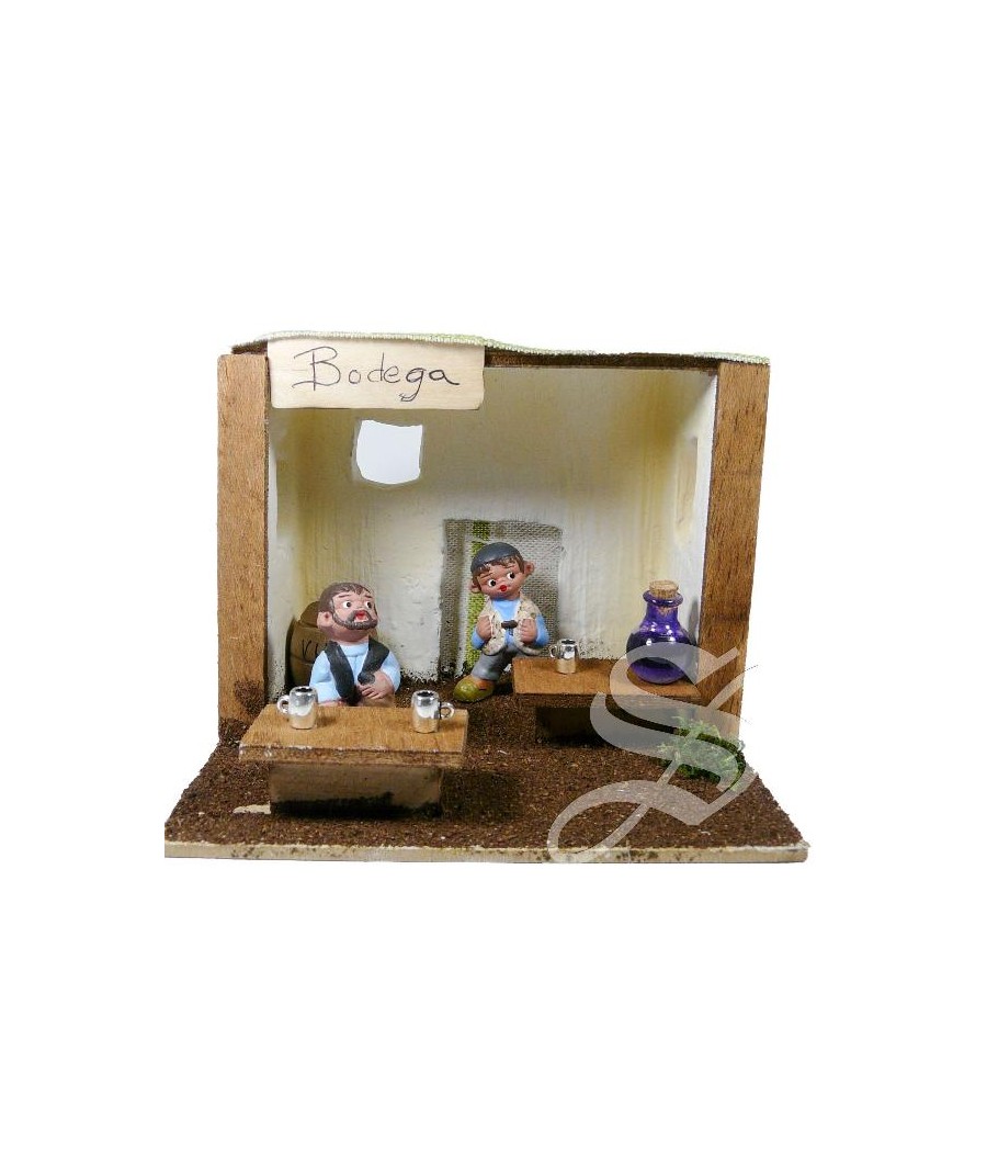 TABERNA CON MESA Y DOS FIGURAS 14 X 6,5 X 10 CM.