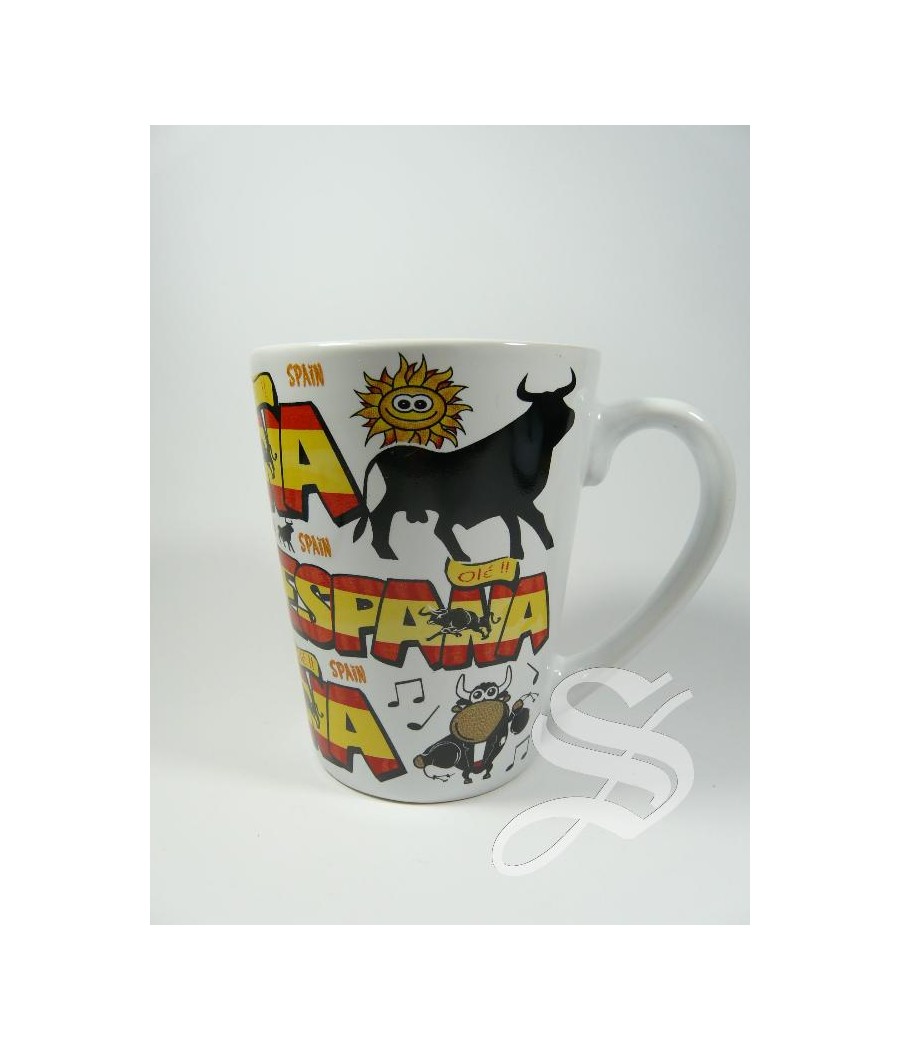 TAZA CERAMICA ESPAÑA SPAIN TORO BLANCA 11 X 9