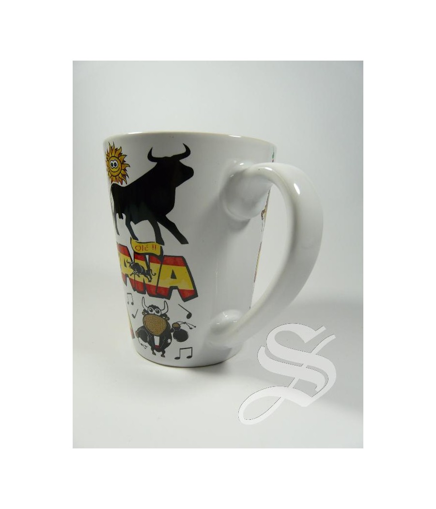 TAZA CERAMICA ESPAÑA SPAIN TORO BLANCA 11 X 9