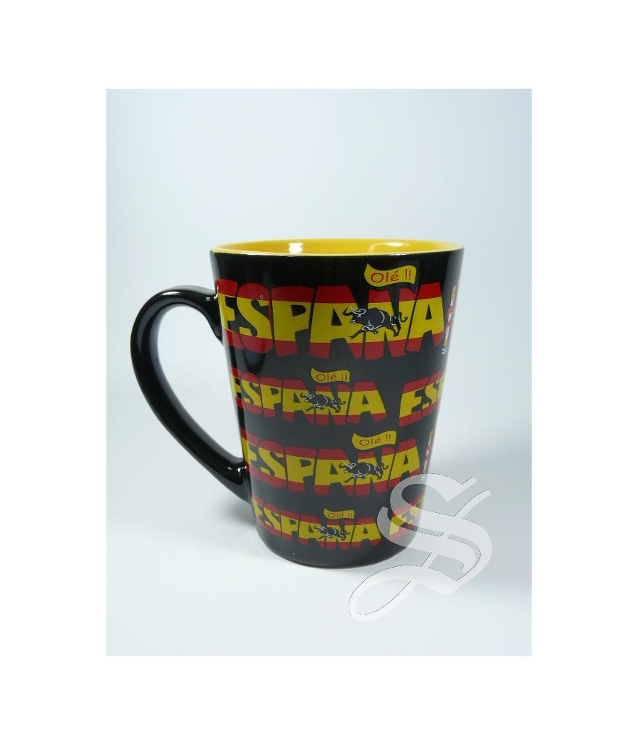 TAZA ESCUDO ESPAÑA NEGRA 11 X 9 CM.