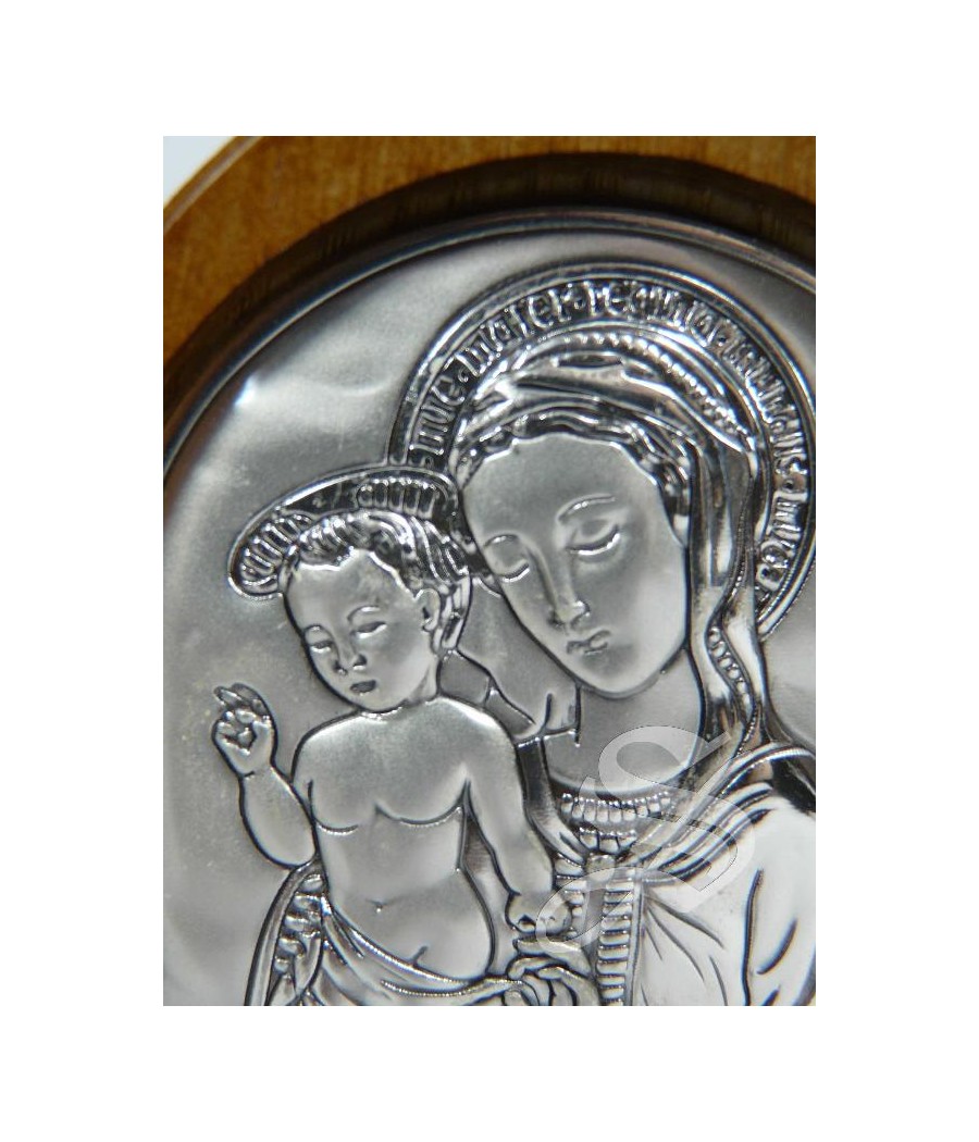 TRIPTICO CAPILLA MADERA Y PLATA VIRGEN BIZANTINA CON NIÑO 13 X 8