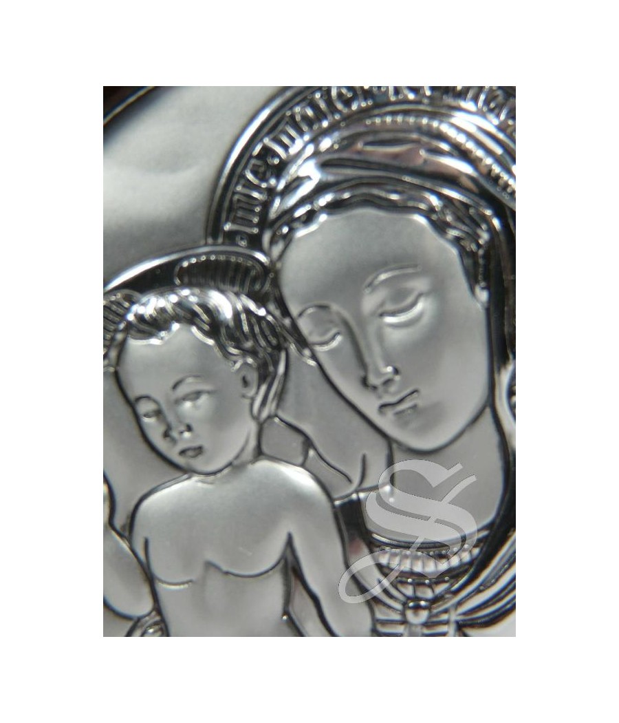 TRIPTICO CAPILLA MADERA Y PLATA VIRGEN BIZANTINA CON NIÑO 17 * 11 CM.