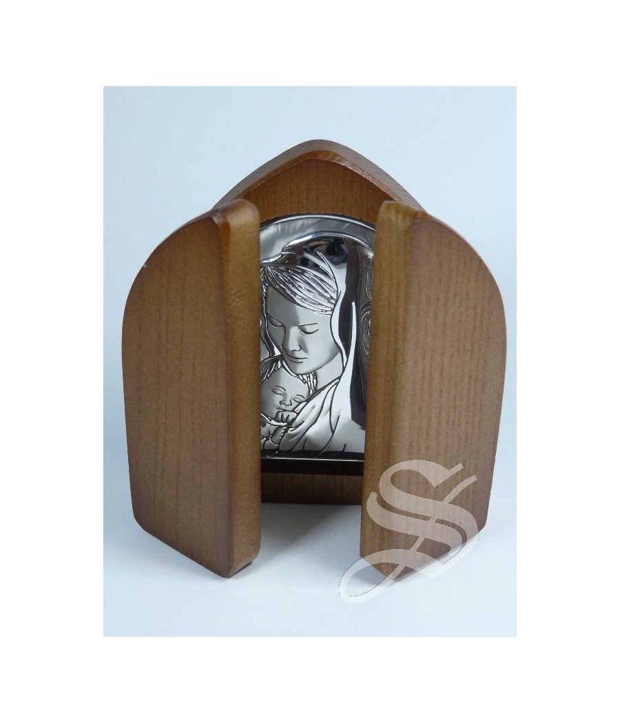 TRIPTICO CAPILLA MADERA Y PLATA VIRGEN CON NIÑO 17 X 11 CM.