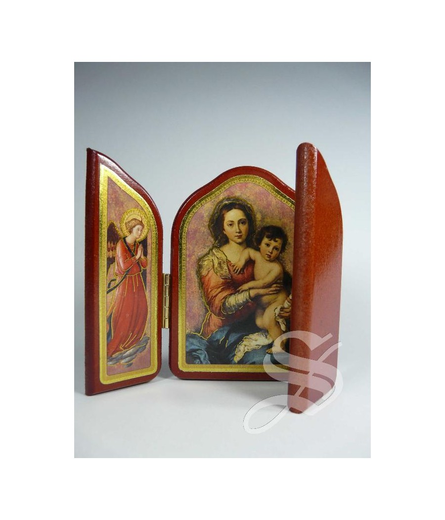 TRIPTICO MADERA CAPILLA VIRGEN CON NIÑO 7 X 10