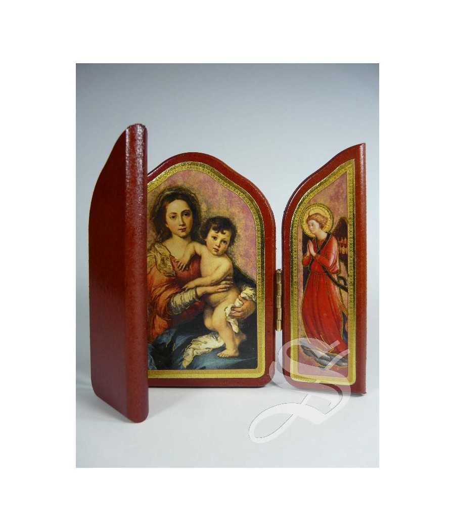 TRIPTICO MADERA CAPILLA VIRGEN CON NIÑO 7 X 10