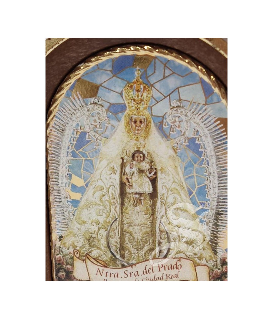 TRIPTICO VIRGEN DEL PRADO DETALLES DORADOS 12 X 8 ABIERTO