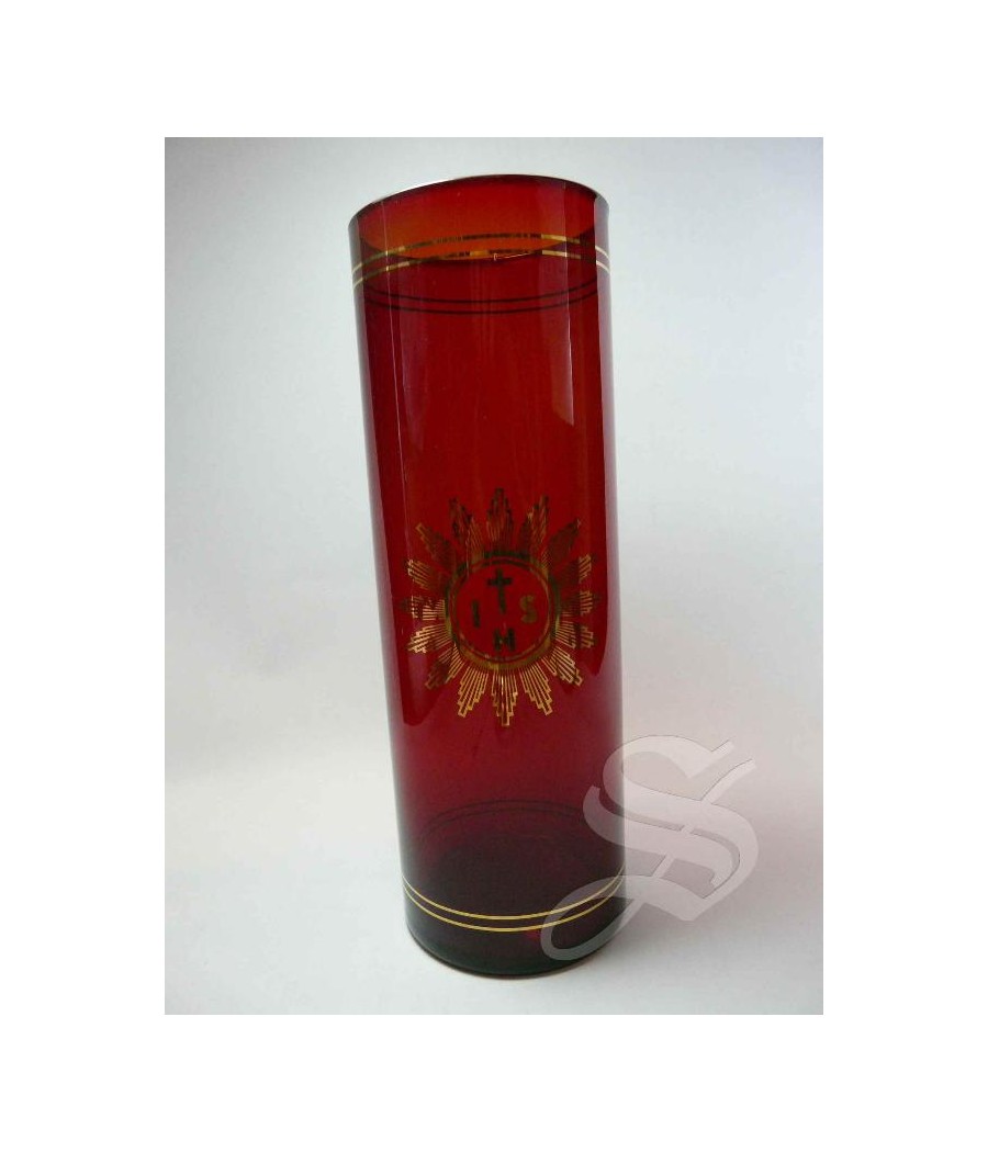 VASO CRISTAL BOHEMIA ROJO Ø 7,8 X 20 CM. DECORADO PARA CERA LIQUIDA