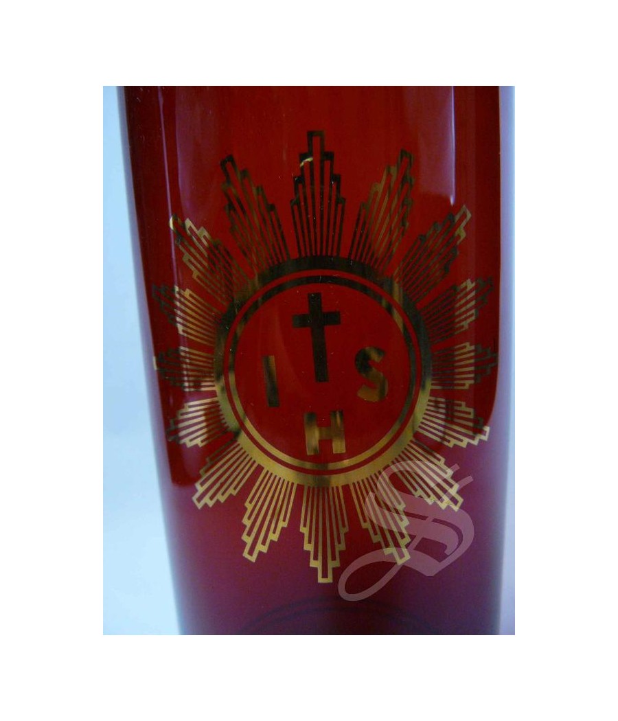 VASO CRISTAL BOHEMIA ROJO Ø 7,8 X 20 CM. DECORADO PARA CERA LIQUIDA