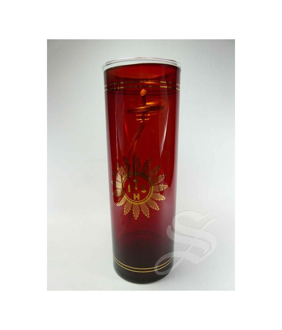 VASO CRISTAL BOHEMIA ROJO Ø 7,8 X 20 CM. DECORADO PARA CERA LIQUIDA