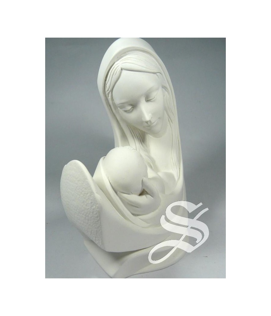 VIRGEN CON NIÑO EFECTO PIEDRA BLANCA 16*16 CM