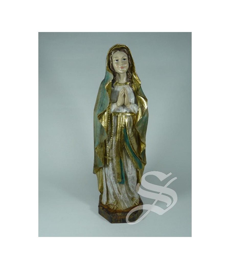 VIRGEN DE LOURDES MADERA VIEJA 30 CM.