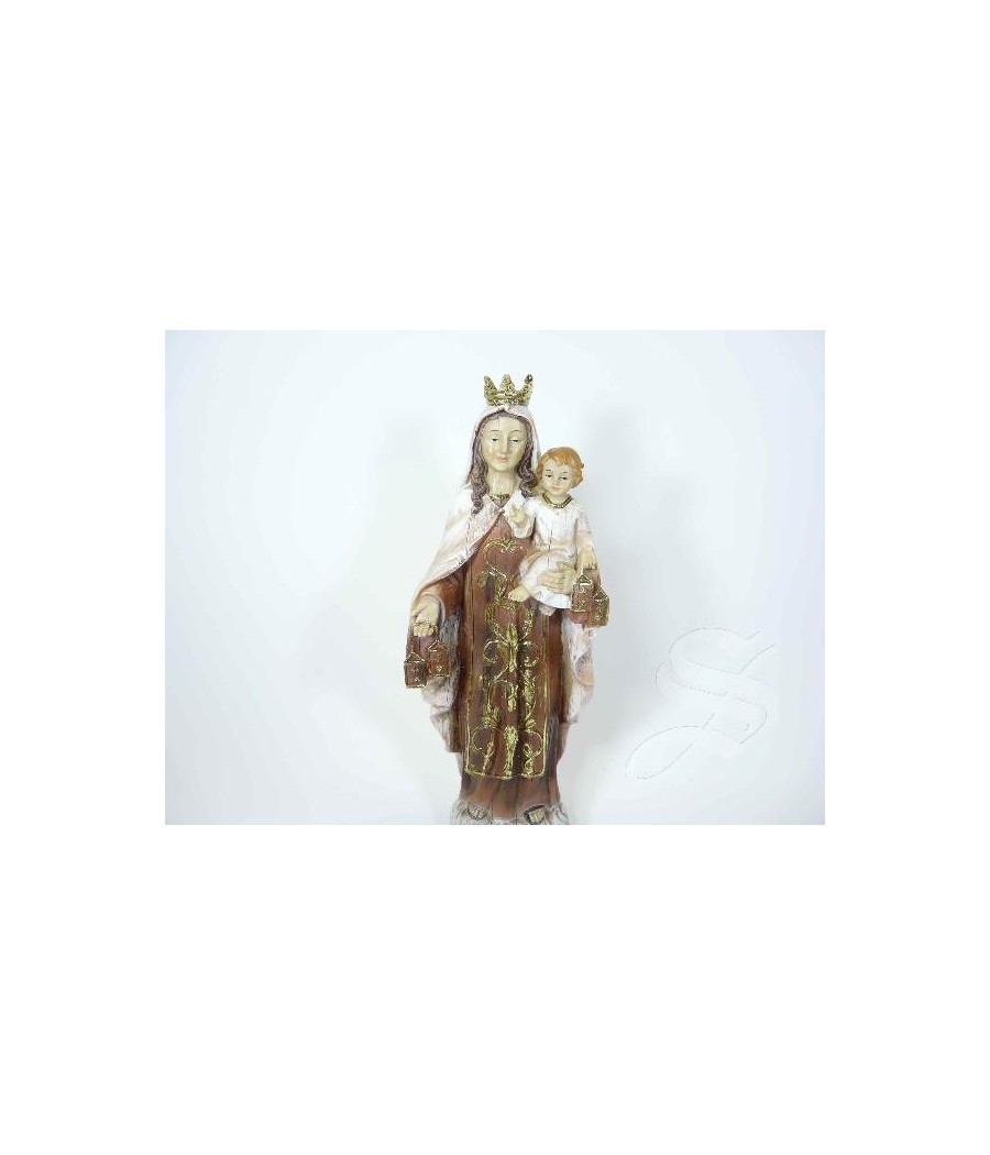 VIRGEN DEL CARMEN RESINA IMITACION MADERA VIEJA 21 CM.