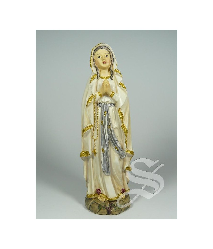 VIRGEN LOURDES BASE MARRON 13 CM.