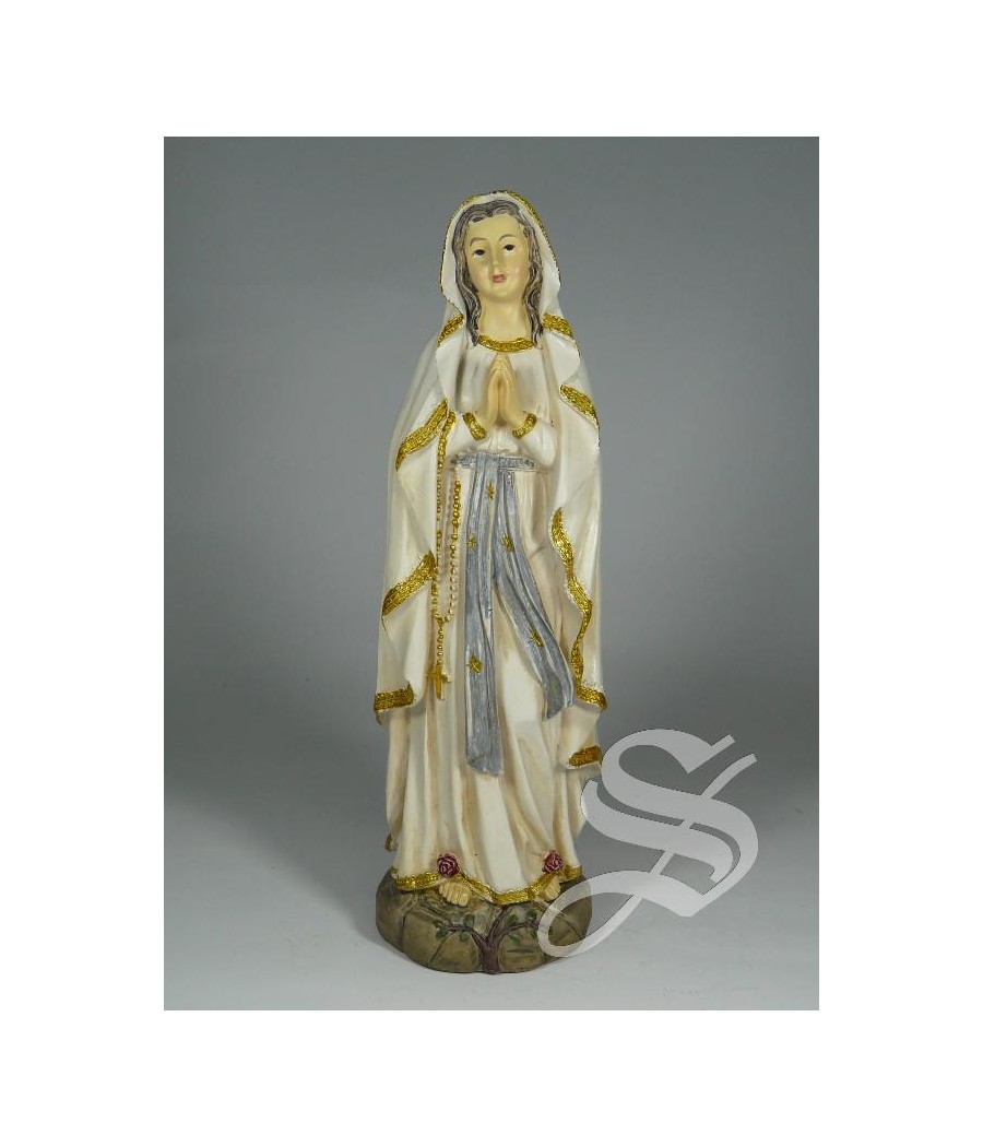 VIRGEN LOURDES BASE MARRON 20 CM.