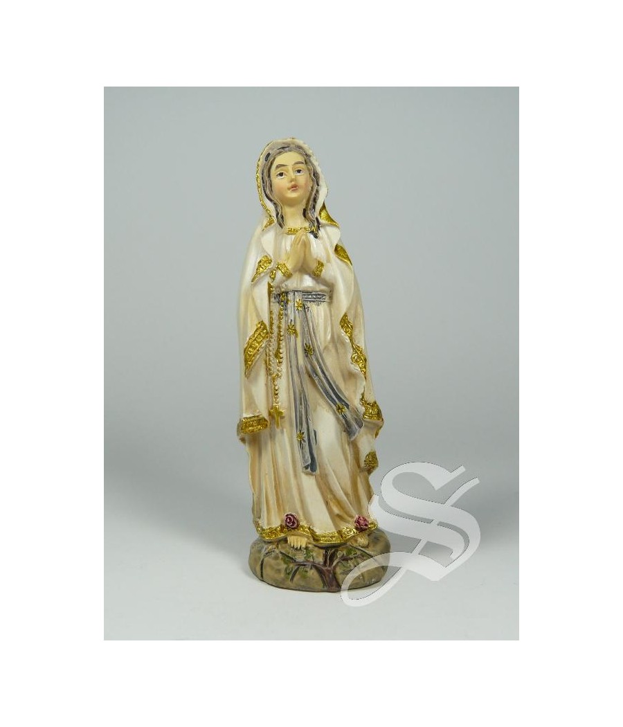 VIRGEN LOURDES BASE MARRON 8 CM.