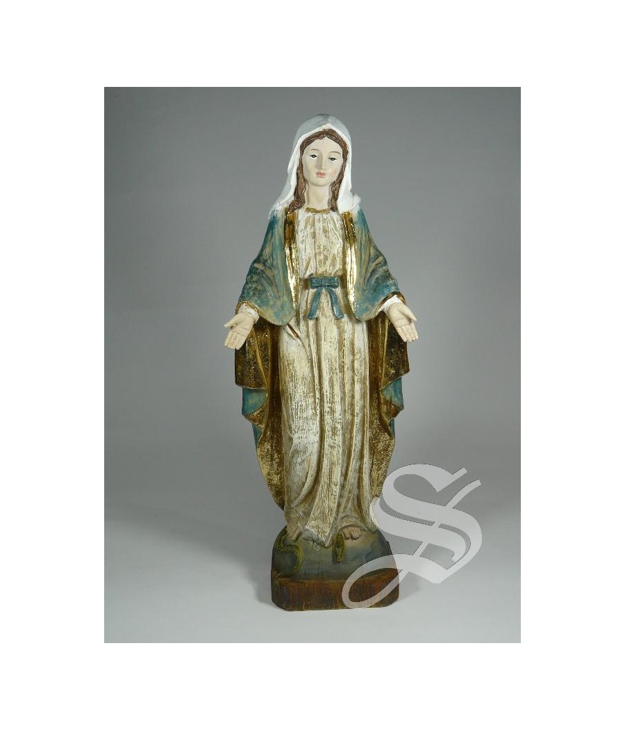 VIRGEN MILAGROSA MADERA VIEJA 31 CM.