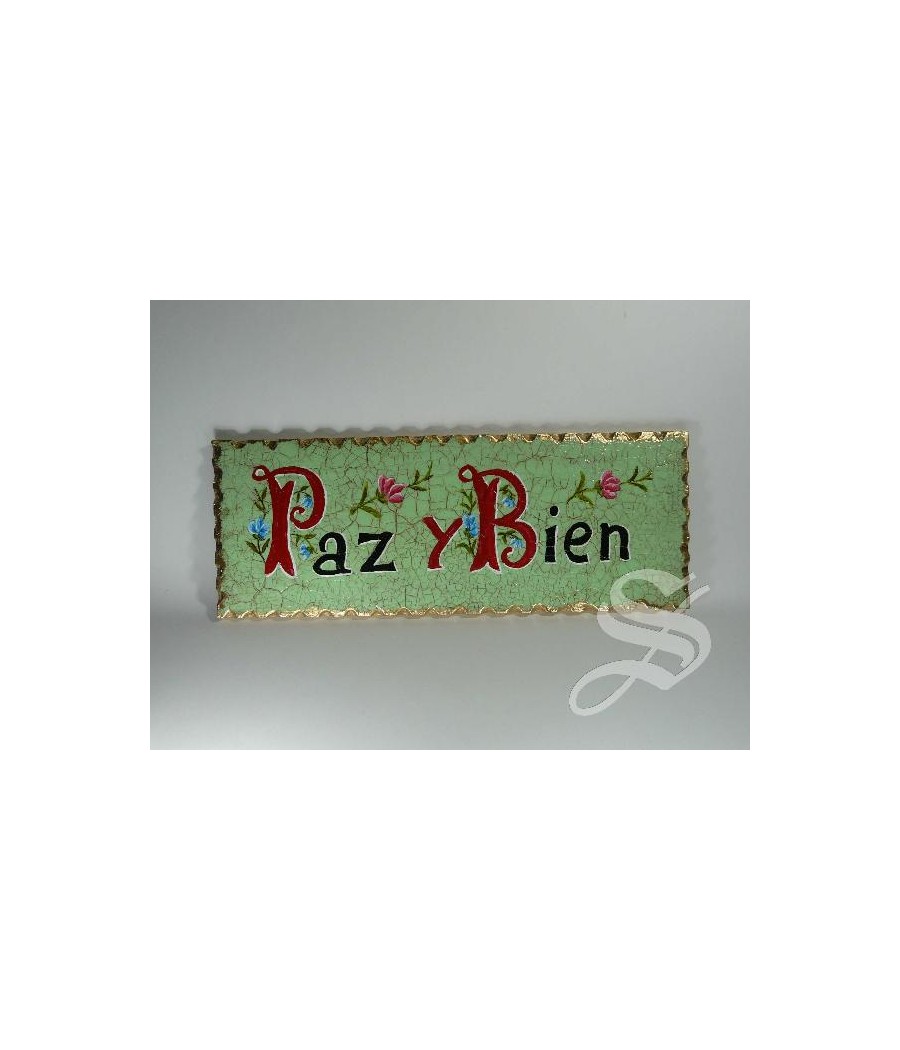 TABLA PAZ Y BIEN VERDE 40 X 15 CM. MADERA. MADERA A MANO HERMANAS CLARISAS.