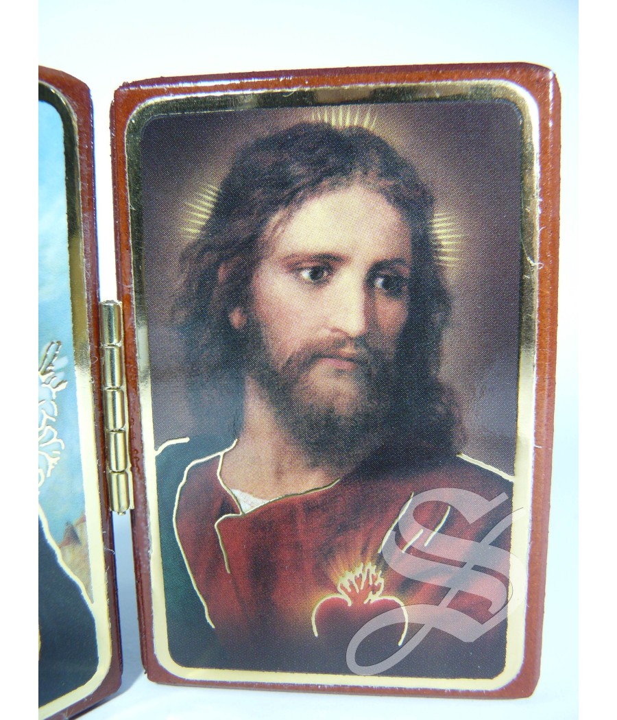 DIPTICO DE MADERA SANTA GEMA Y CORAZON DE JESUS 5,5 X 7