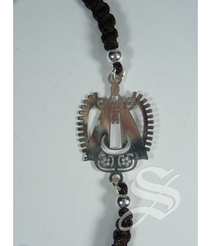 PULSERA VIRGEN DEL PRADO SILUETA.PLATA 21MM DE CORDON MACRAME